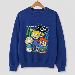Rugrats Sweatshirt Nickelodeon Blue L Fleece Pullover Tommy Chuckie Angelica